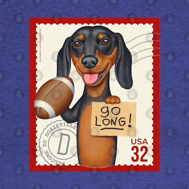 Cute Doxie with football ready to go long! by Danny Gordon Art